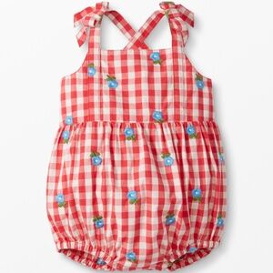 Like-New Hanna Andersson Baby Gingham Romper In Cotton Poplin Size: 3-6 m